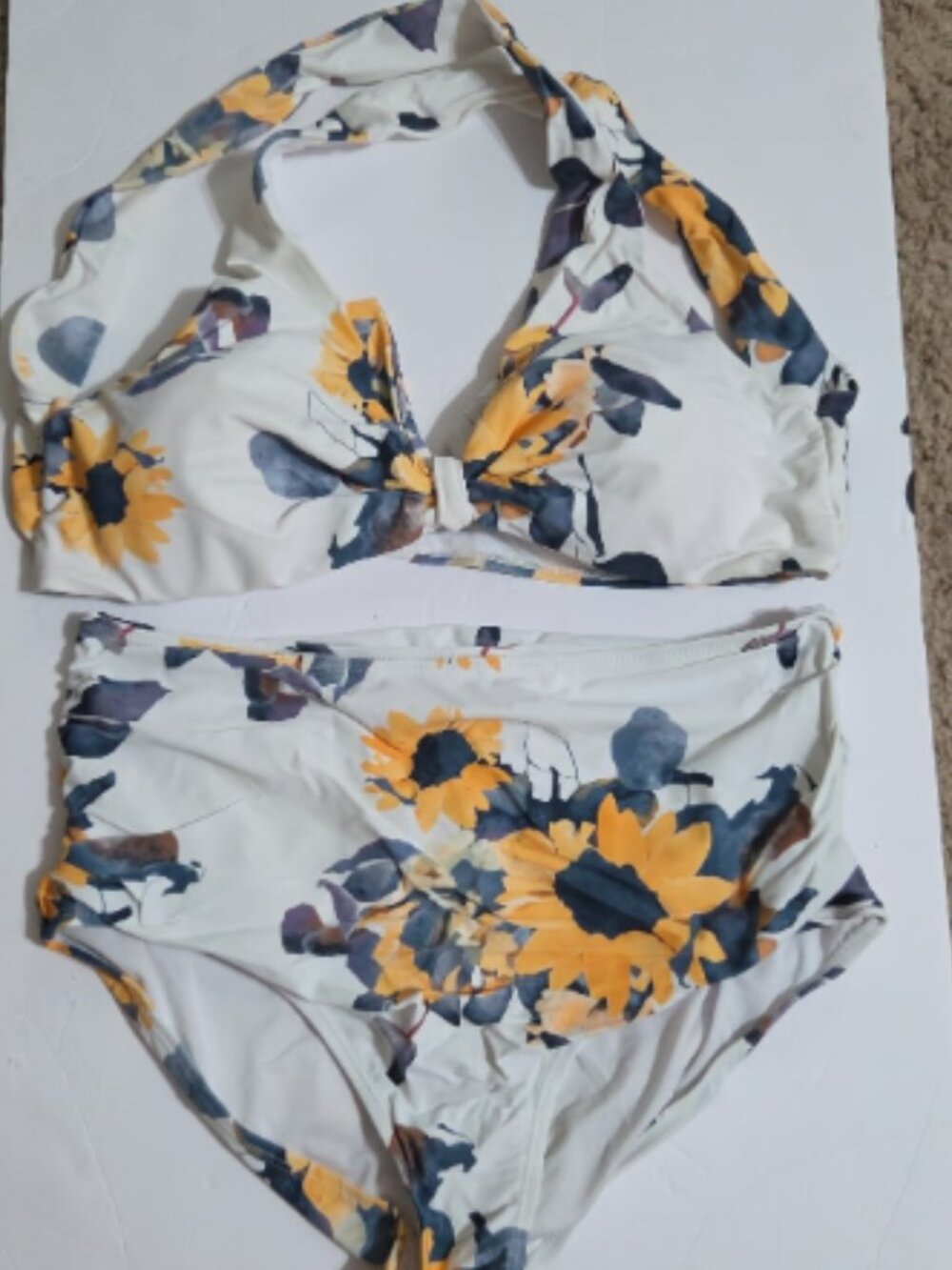 Women's Sunflower Print High-Waisted Bikini Set